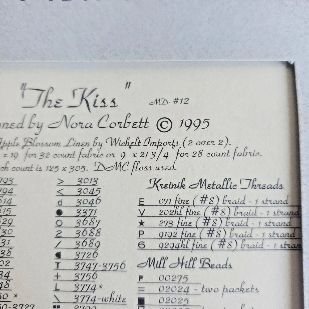 Mirabilia The Kiss Cross Stitch Pattern MD #112 Vintage Out Of Print OOP 1995